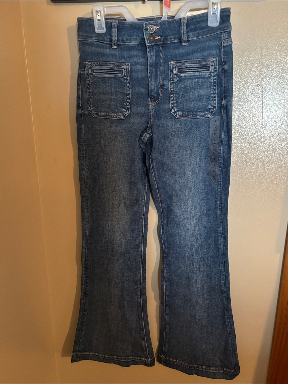American Eagle Outfitters Next Level Stretch Super High-Rise Flare Leg Jeans.